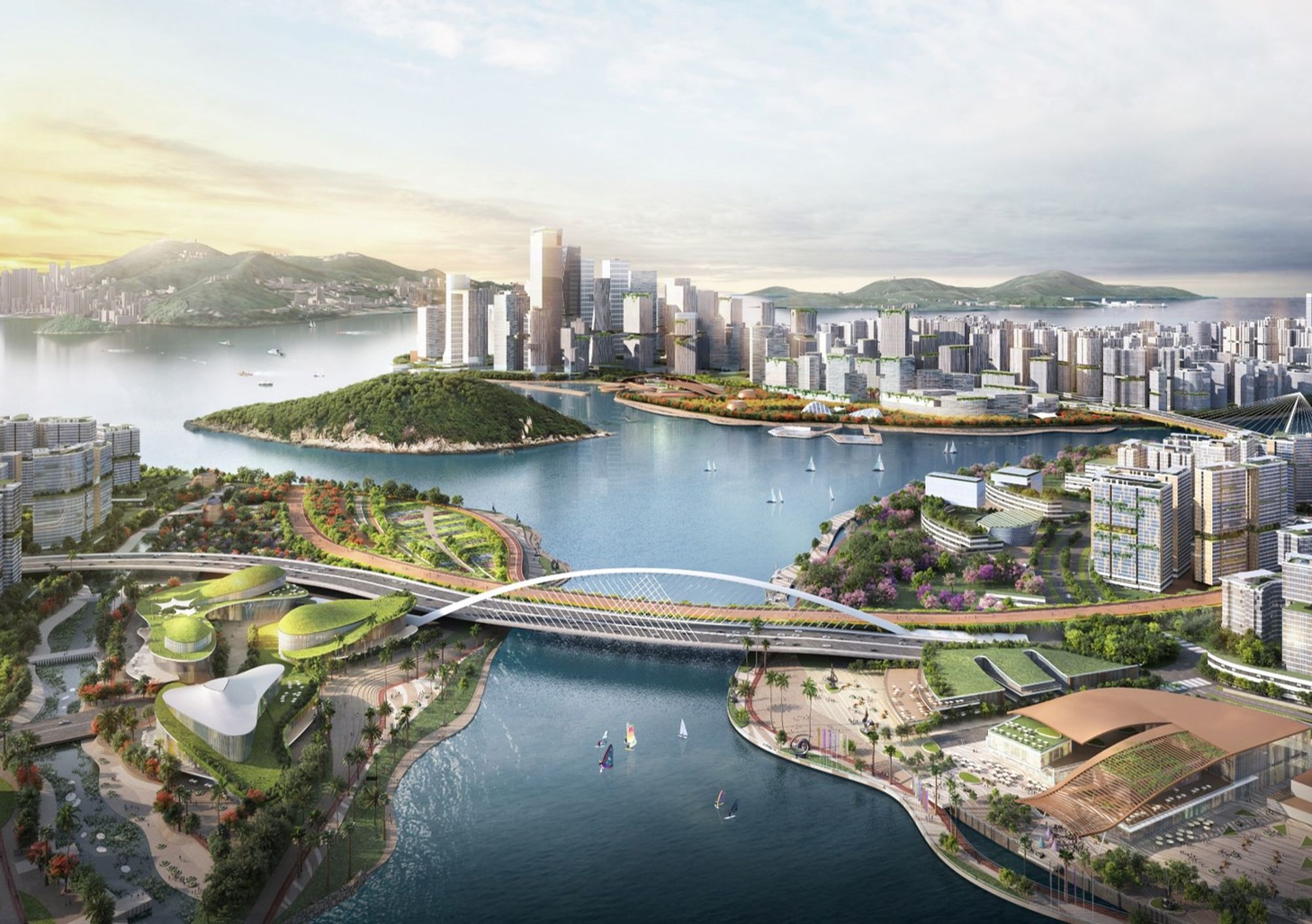 交椅洲人工島由三個島嶼組成，將會承載香港第三個核心商業區（CBD3）及提供19萬至21萬公、私營房屋單位。