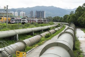圖示香港輸送東江水系統位於上水的部分設施。