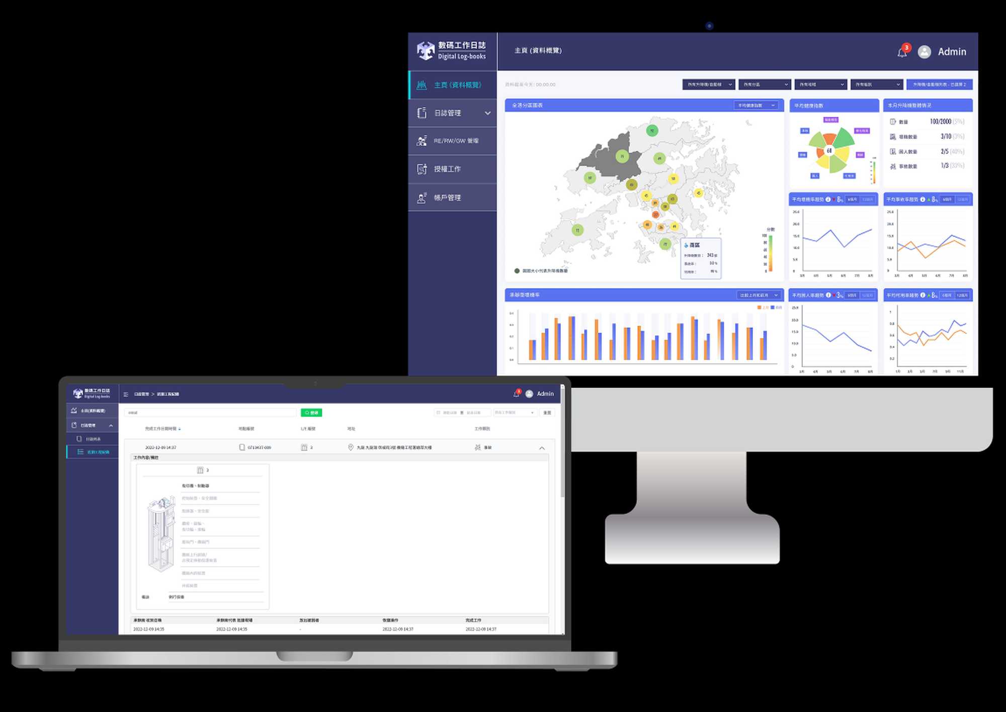 機電署2022年推出數碼工作日誌，以實現紙本工作日誌數碼化，圖示數碼工作日誌流動應用程式及網上平台。
