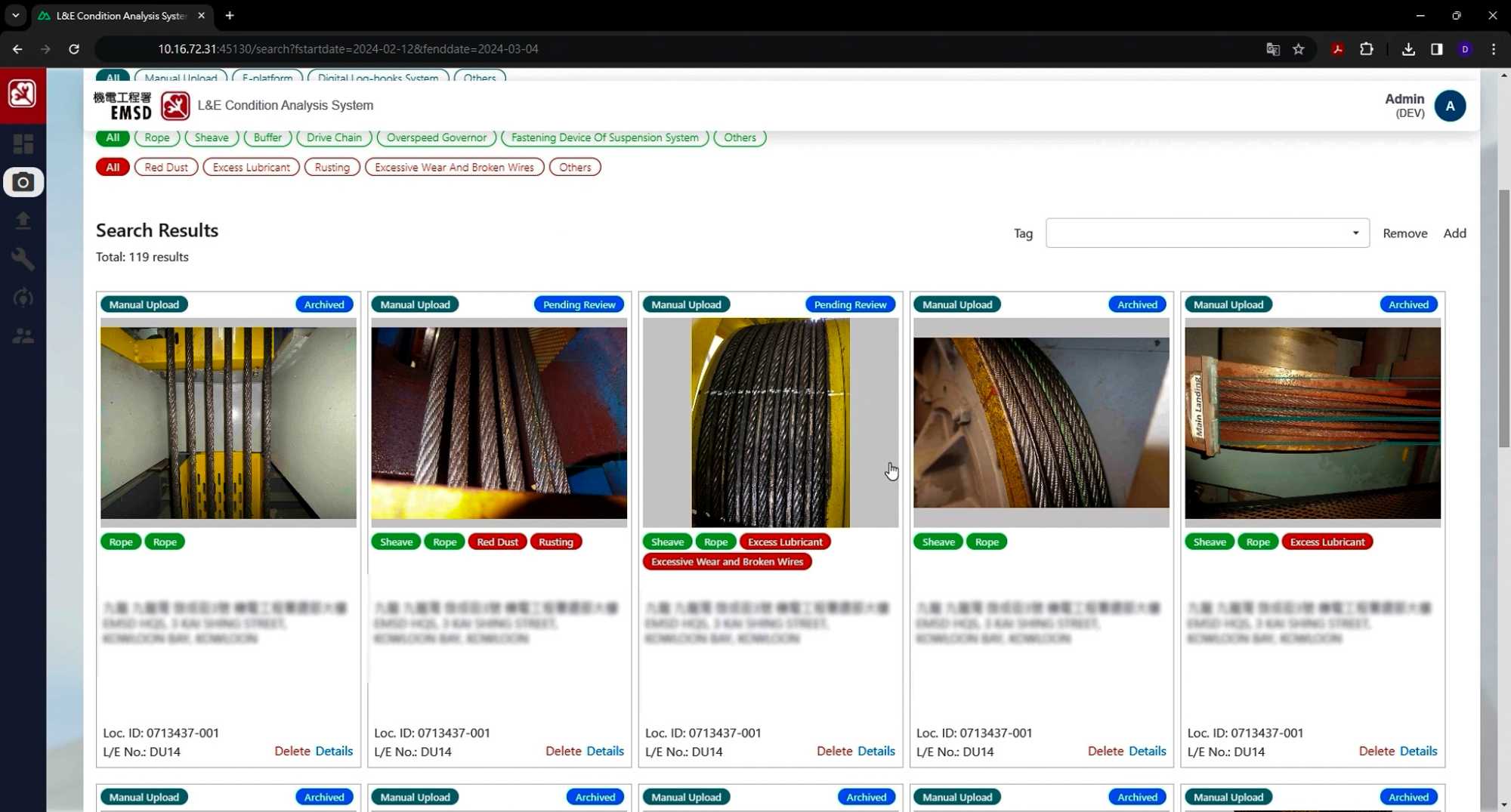 機電署正開發人工智能系統以影像分析署方所收集到有關電梯主要部件的相片，從而檢視該些部件以至電梯的健康狀況。圖示人工智能系統模擬運作介面。