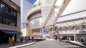 圖示連接利園商場、希慎廣場及加路連山道項目的效果圖，由私營機構提供，僅供參考。