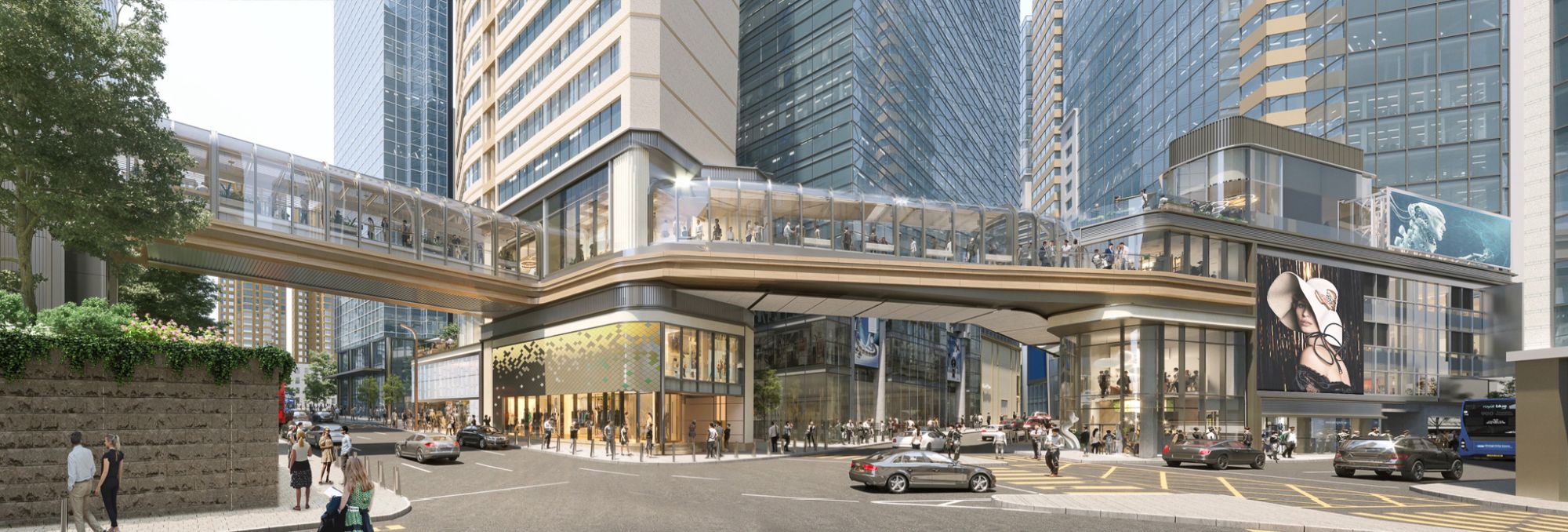 圖示連接利園商場、希慎廣場及加路連山道項目的效果圖，由私營機構提供，僅供參考。