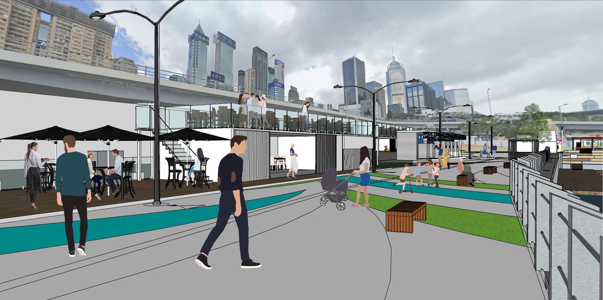 圖為灣仔「水上運動及康樂主題區（第三期）」構想圖。該主題區將首次引入岸上及海上餐飲設施，為巿民帶來更豐富的體驗。