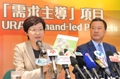 林鄭月娥（左）與張震遠（右）出席市區重建局啟動「需求主導」項目記者會。