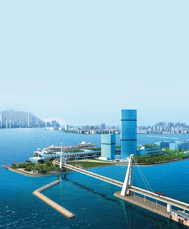 擬議環保連接系統中的觀塘連接橋，把觀塘和啟德發展區直接連繫起來。(電腦模擬圖) 